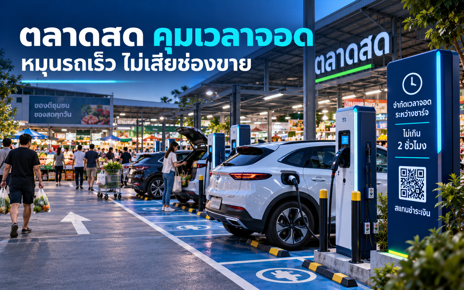 สถานีชาร์จ EV ตลาดสด คุมเวลาจอดอย่างไร