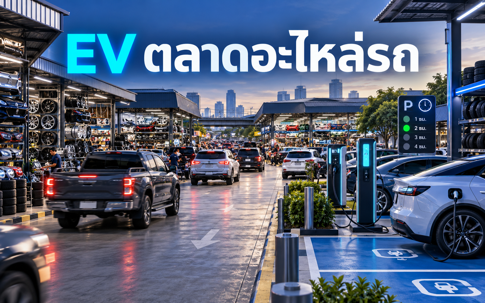 สถานีชาร์จ EV ตลาดอะไหล่รถ วางช่องจอดอย่างไร