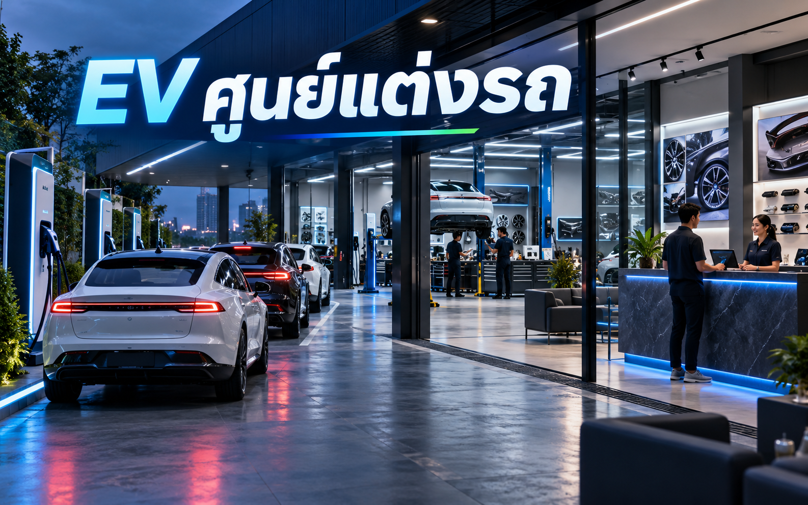 สถานีชาร์จ EV ศูนย์แต่งรถ คุมคิวลูกค้าอย่างไร