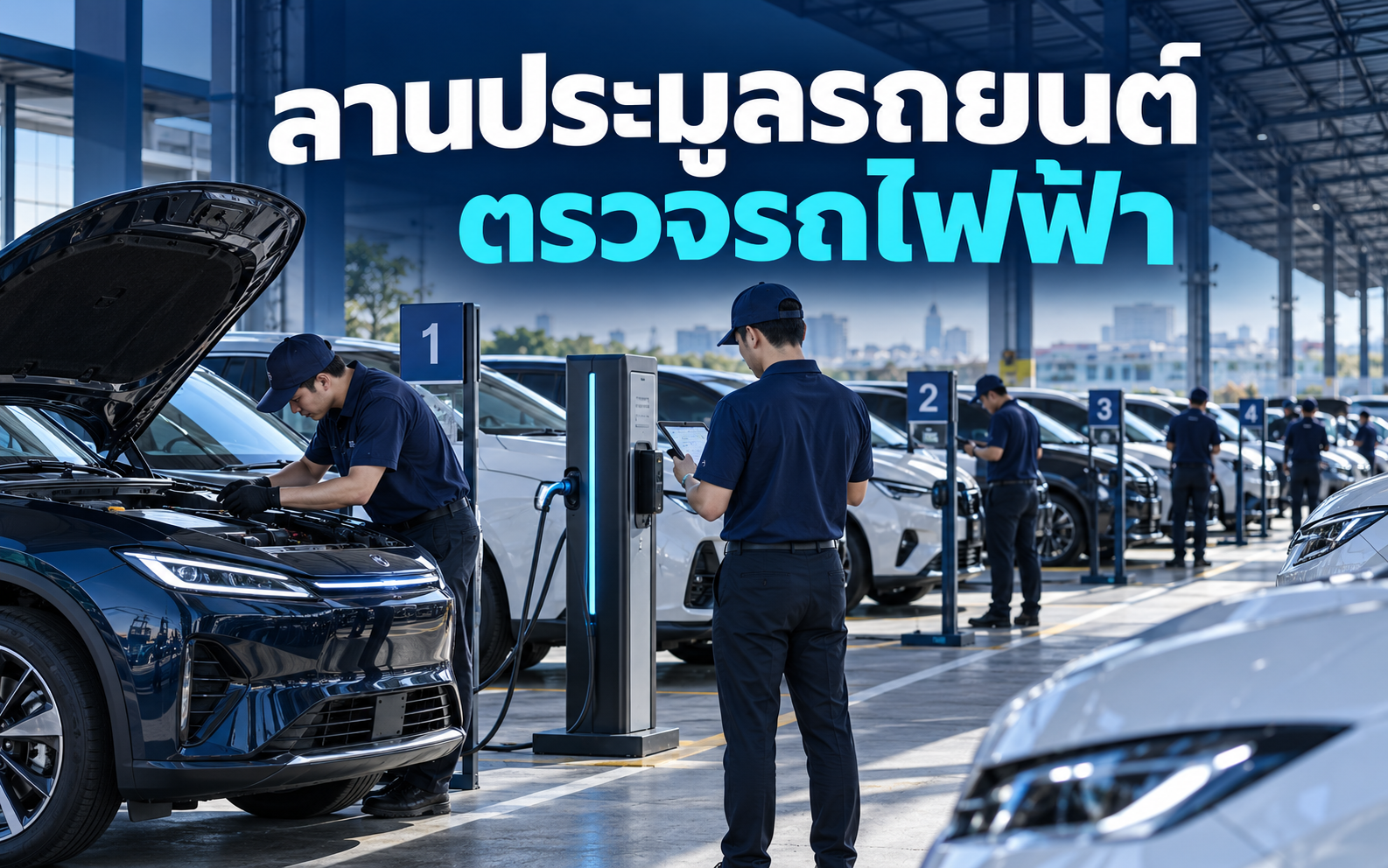 สถานีชาร์จ EV ลานประมูลรถยนต์ ใช้ตรวจรถอย่างไร