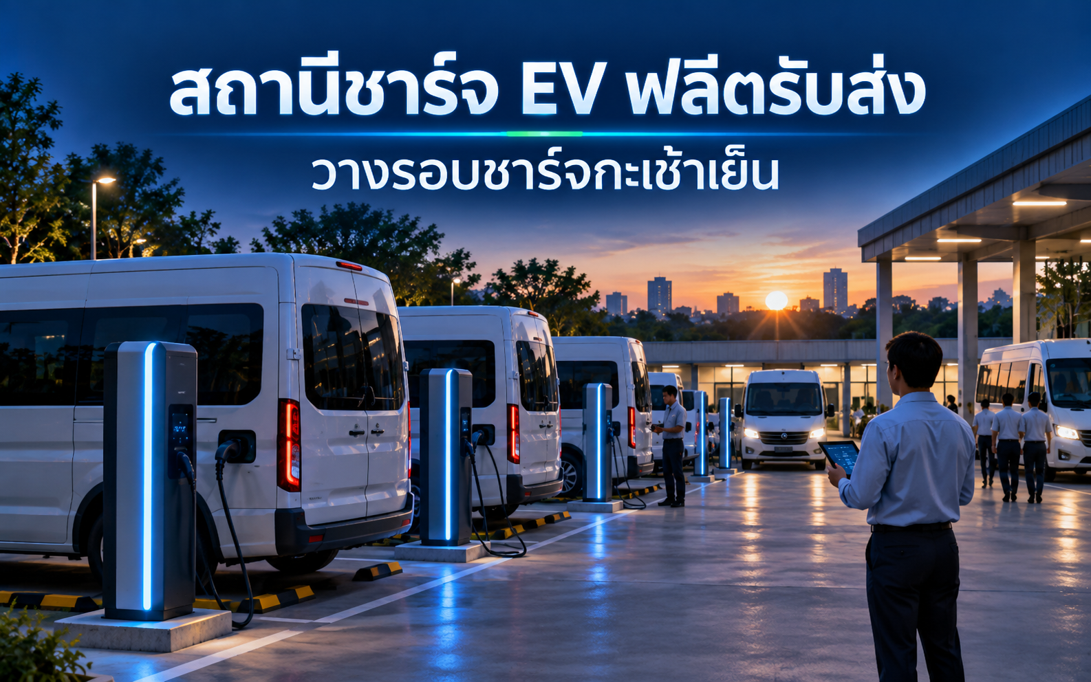 สถานีชาร์จ EV ฟลีตรถรับส่ง วางรอบชาร์จกะเช้าเย็น