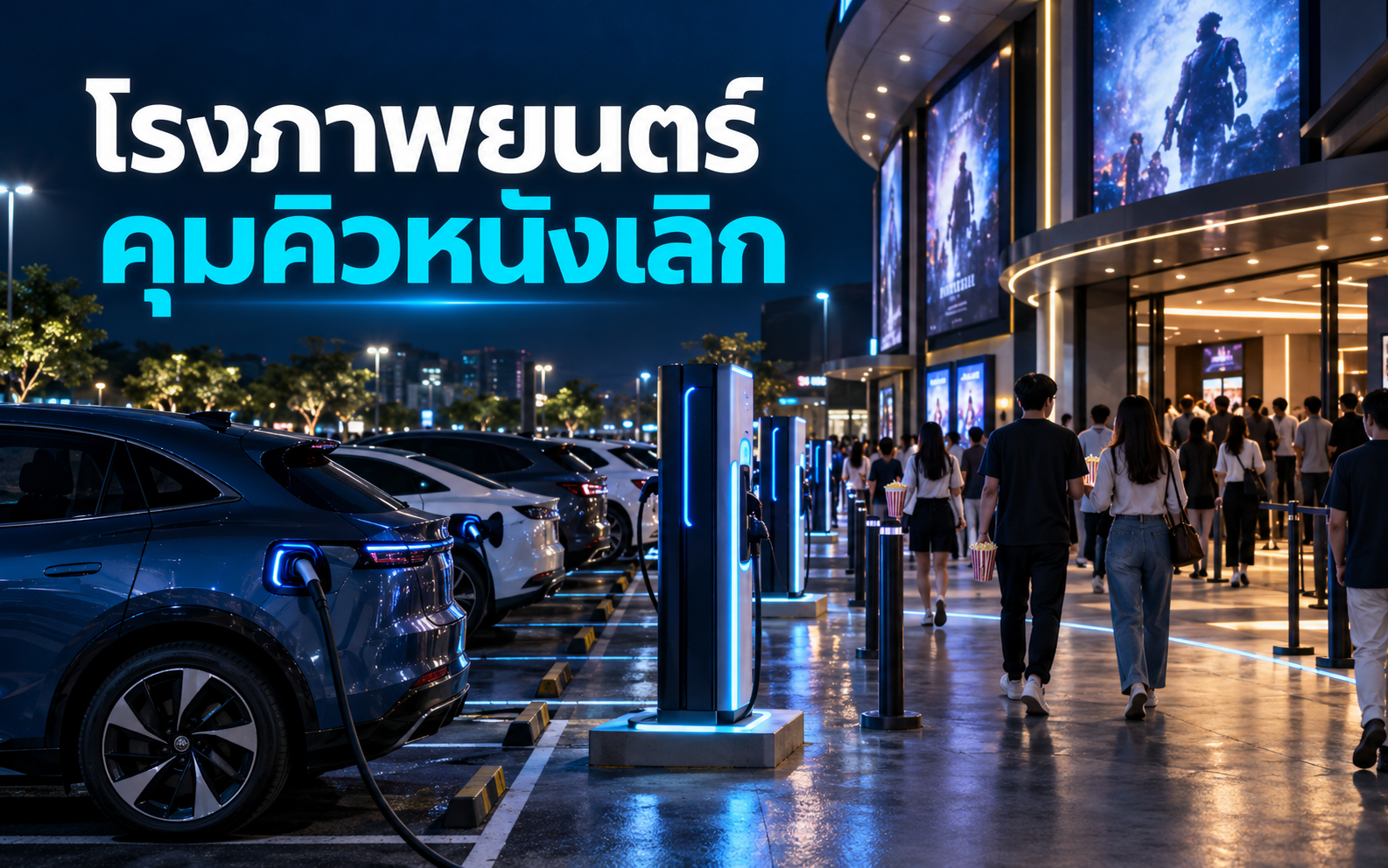 EV Charger โรงภาพยนตร์ จัดคิวช่วงหนังเลิกอย่างไร