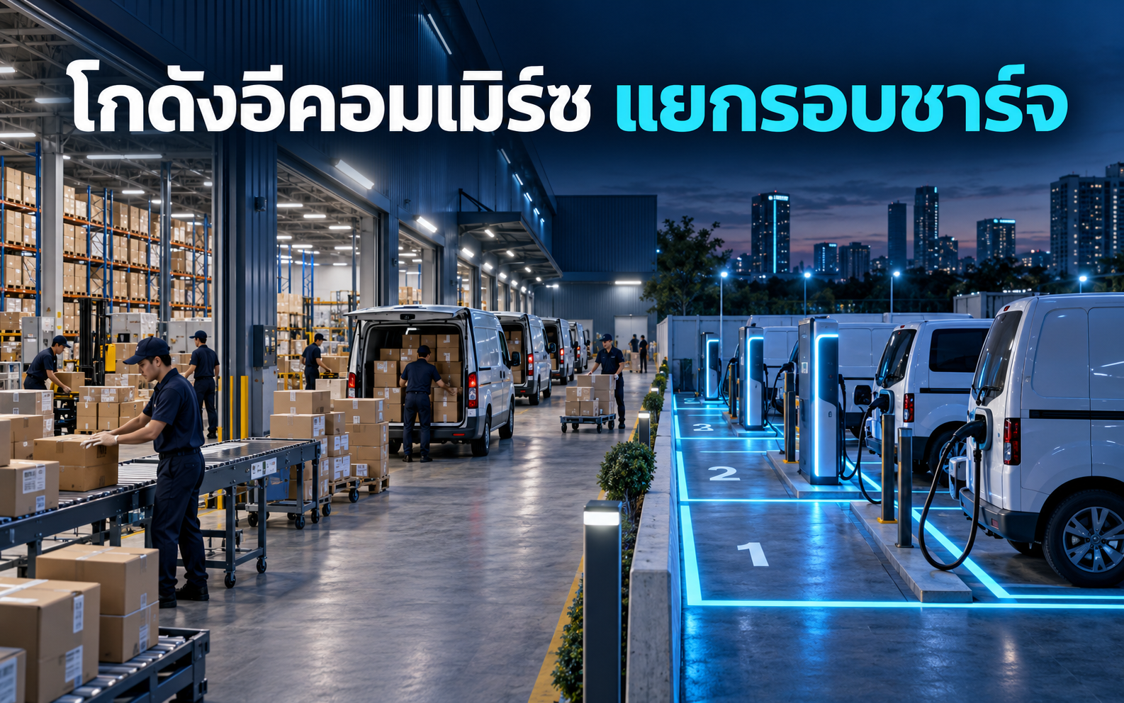 สถานีชาร์จ EV โกดังอีคอมเมิร์ซ แยกรอบพนักงานอย่างไร