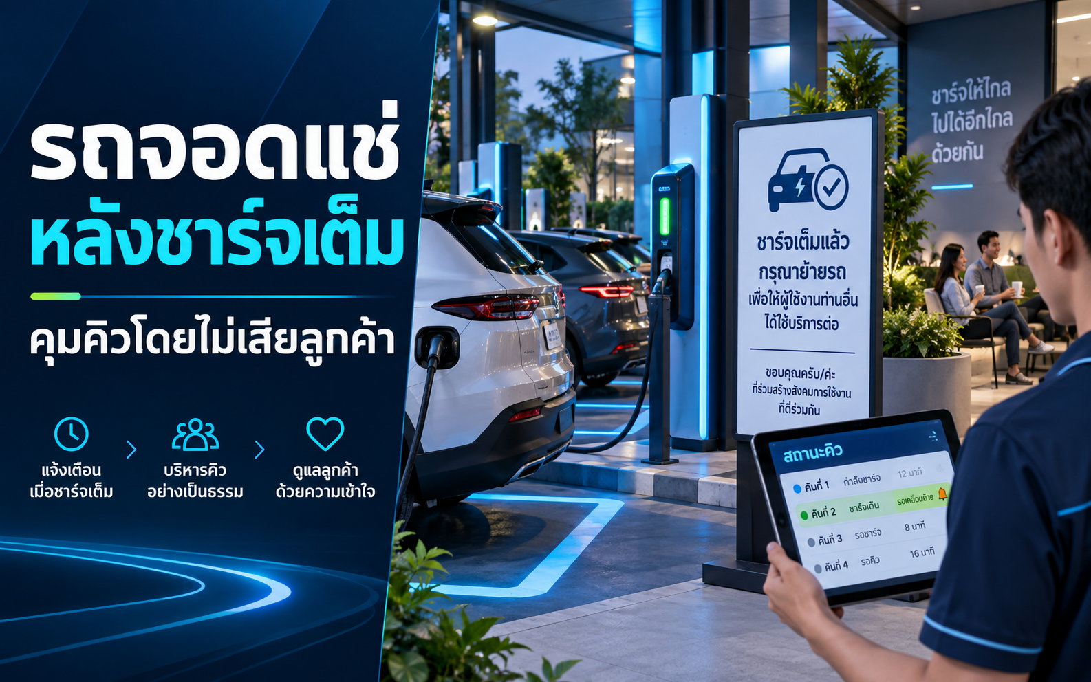 รถจอดแช่ EV Charger หลังชาร์จเต็มควรจัดการอย่างไร