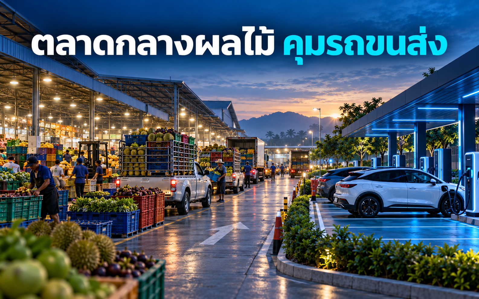 สถานีชาร์จ EV ตลาดกลางผลไม้ คุมรถขนส่งอย่างไร